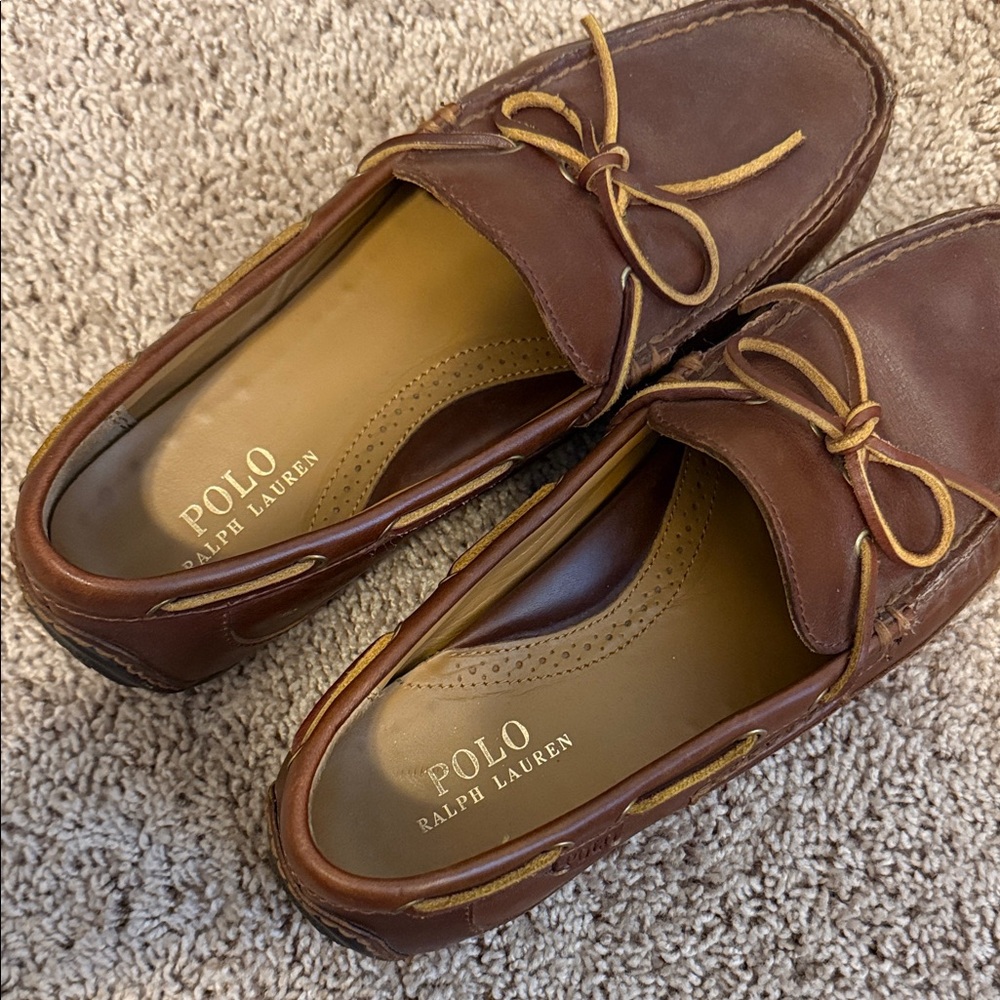 Polo by Ralph Lauren Men's Tan Leather Boat Shoes - Picture 4 of 5